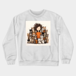 A Boy Surrounded by Playful Dogs 4 Crewneck Sweatshirt